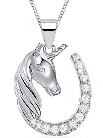 Einhorn Halskette mit Hufeisen aus echtem 925 Silber mit Zirkonia Bild 1
