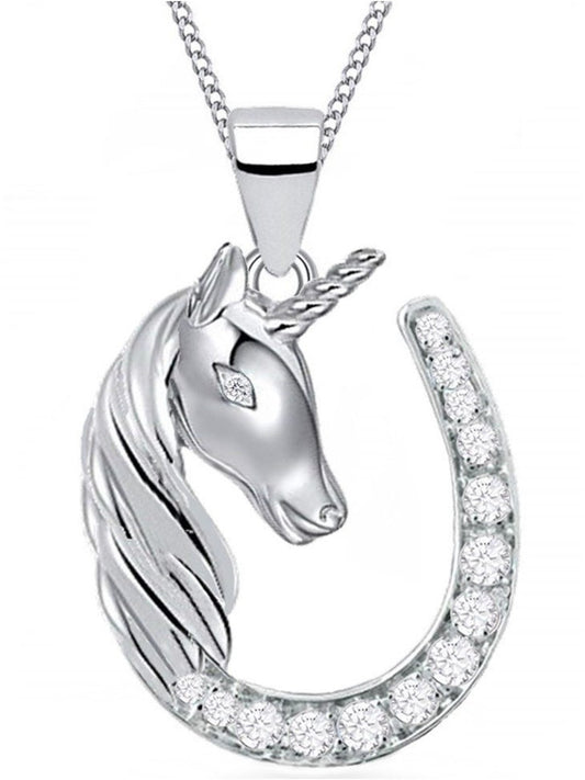 Einhorn Halskette mit Hufeisen aus echtem 925 Silber mit Zirkonia Bild 1