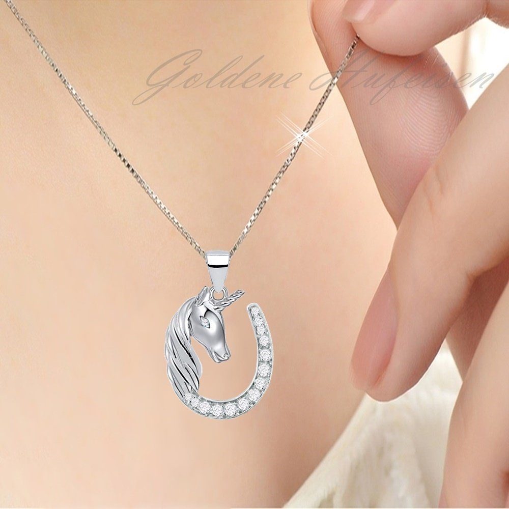Einhorn Halskette mit Hufeisen aus echtem 925 Silber mit Zirkonia Bild 2