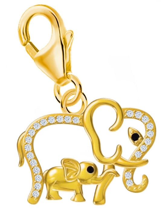Elefanten Charm vergoldet 925 Silber - Mutter Kind Familien Schmuck Bild 1