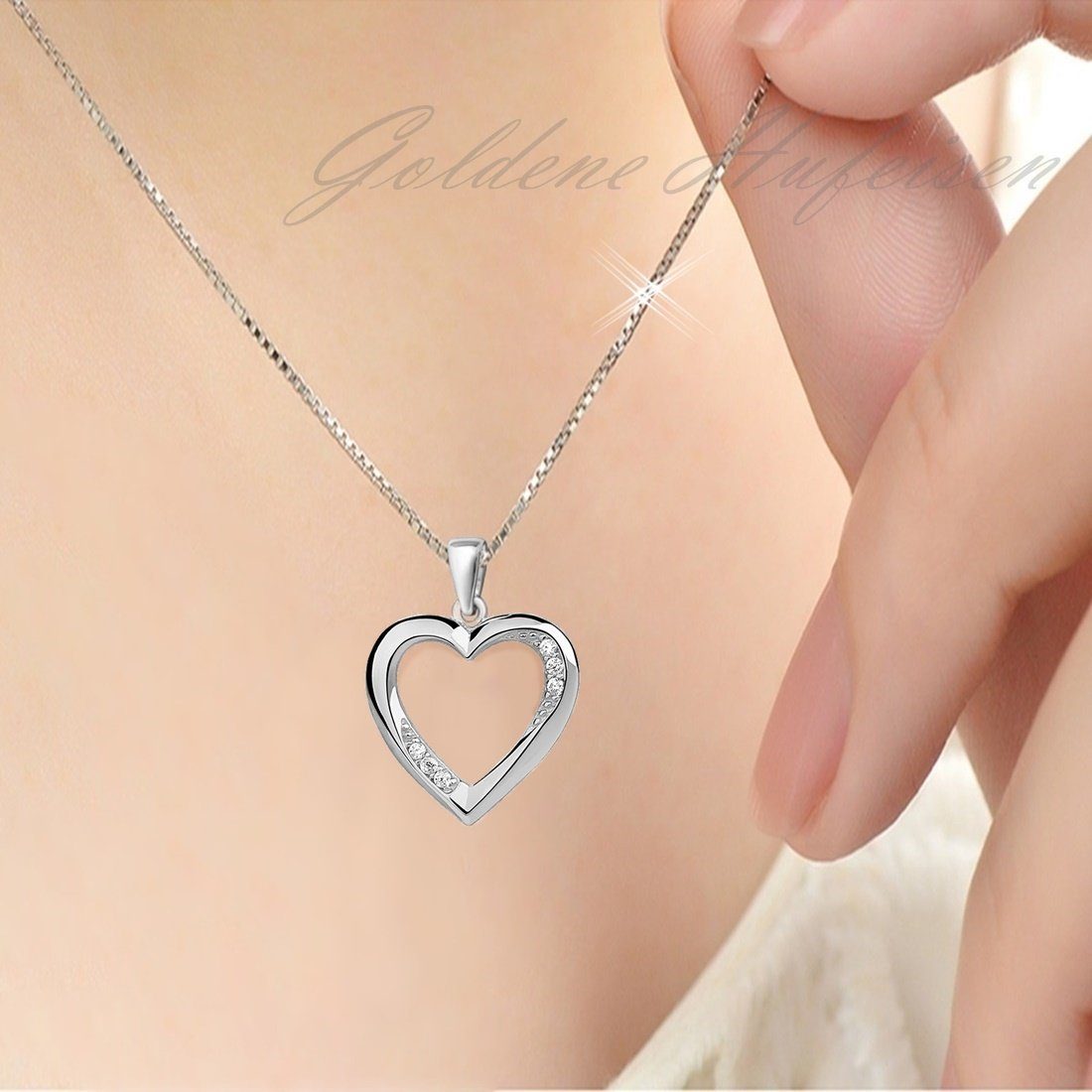 Elegante Silberkette mit Herz Anhänger mit Zirkonia aus 925 Silber Bild 2