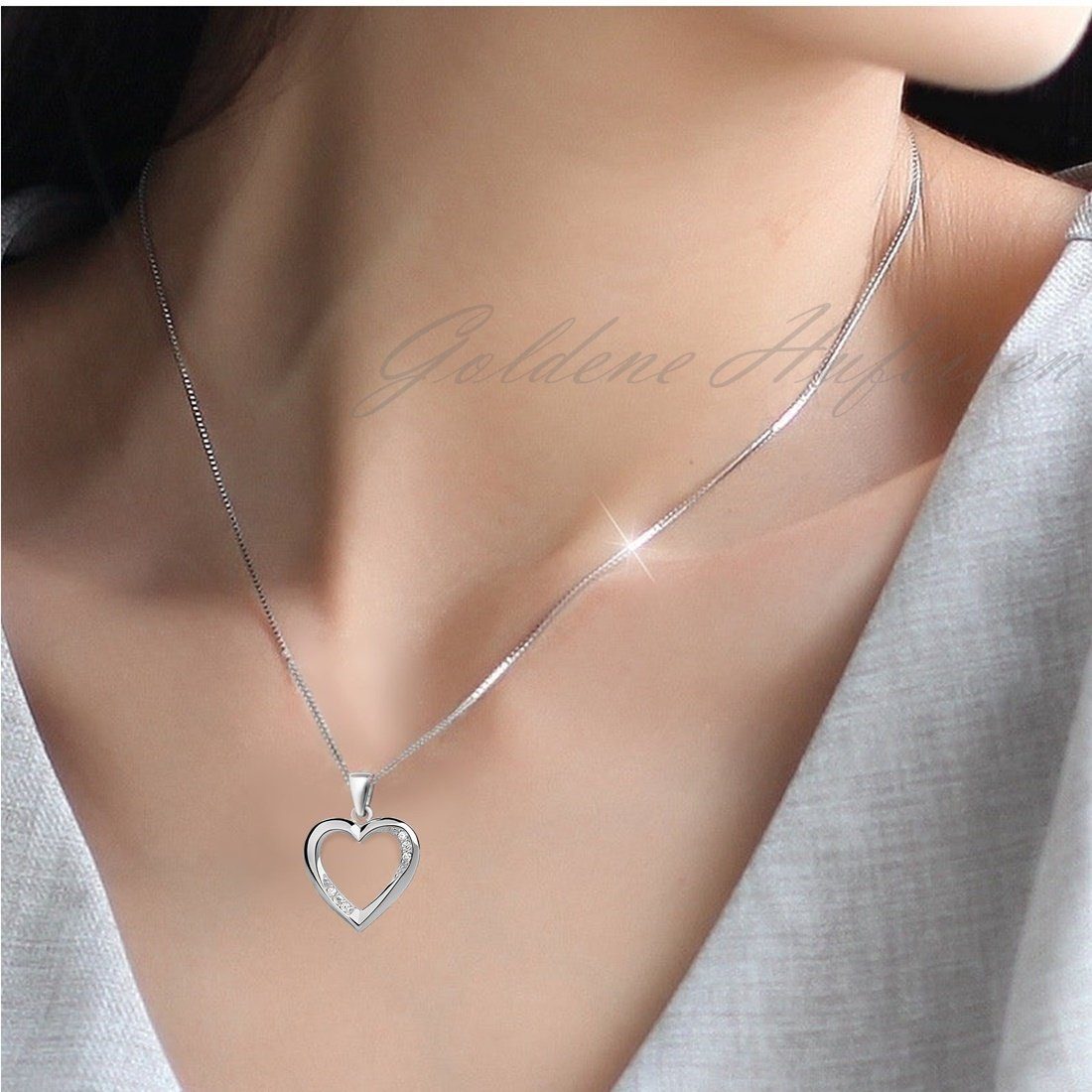 Elegante Silberkette mit Herz Anhänger mit Zirkonia aus 925 Silber Bild 3