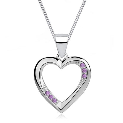 Elegante Silberkette mit Herz Anhänger mit lila Zirkonia aus 925 Silber