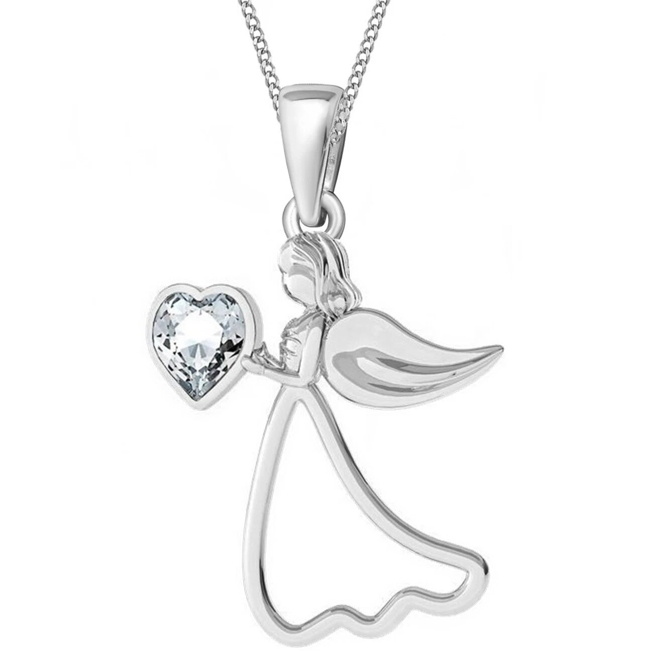 Engel Halskette aus echtem 925 Silber mit Preciosa Herz Kristall Bild 1