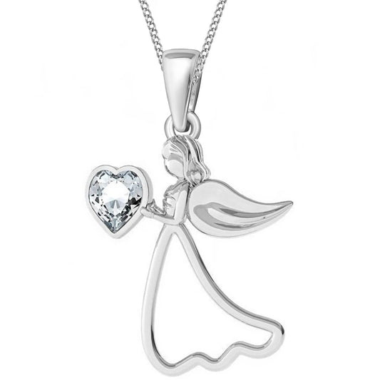 Engel Halskette aus echtem 925 Silber mit Preciosa Herz Kristall Bild 1