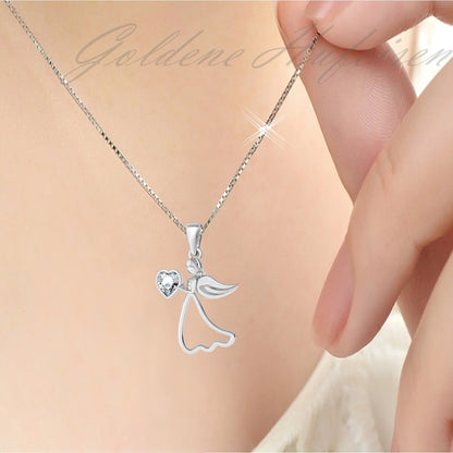 Engel Halskette aus echtem 925 Silber mit Preciosa Herz Kristall Bild 2