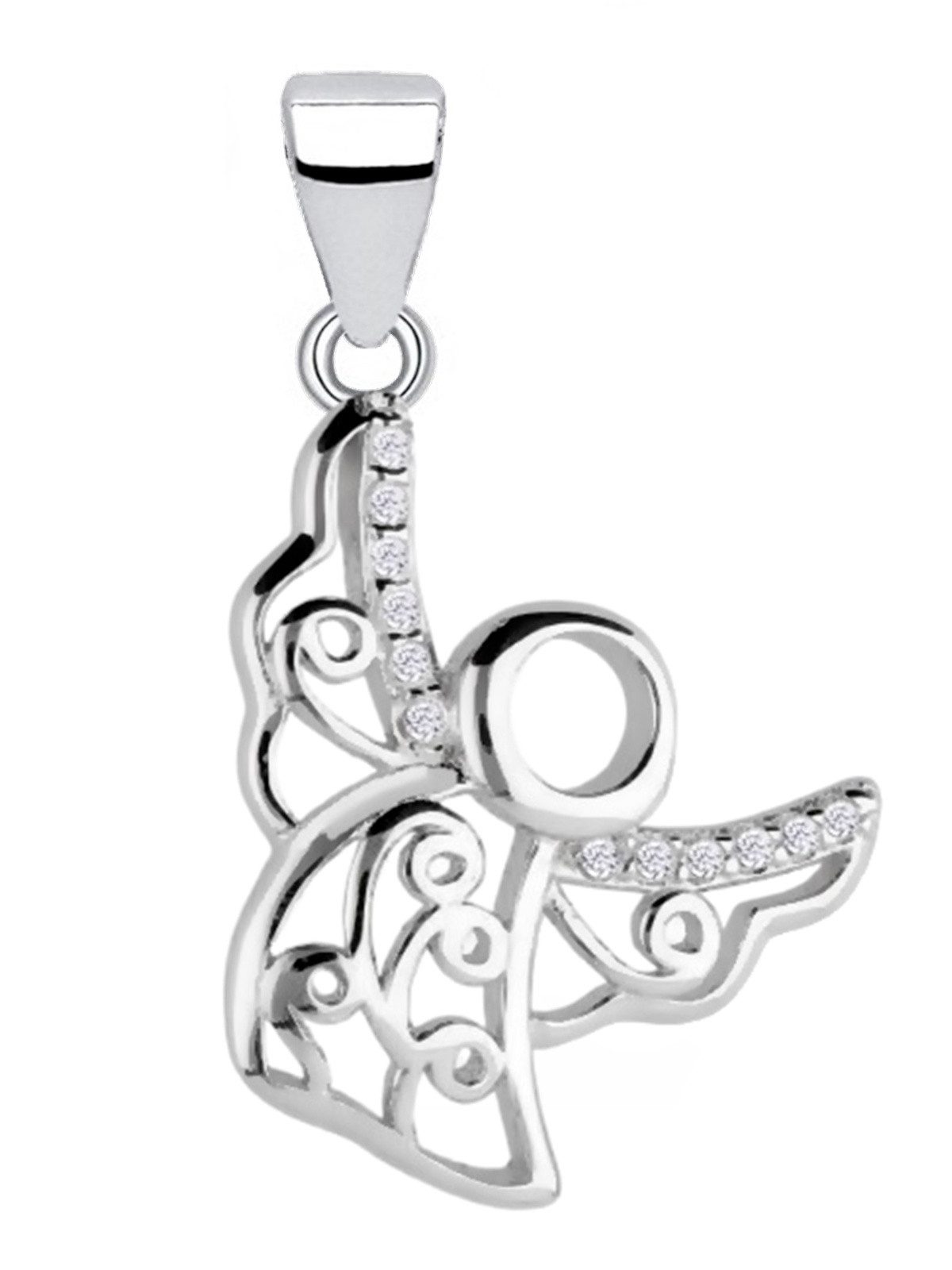 Engel Schmuckanhänger aus 925 Silber mit funkelnden Zirkonia Bild 1