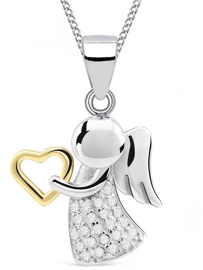 Engel mit Herz Halskette aus 925 Sterling Silber teilvergoldet Bild 1
