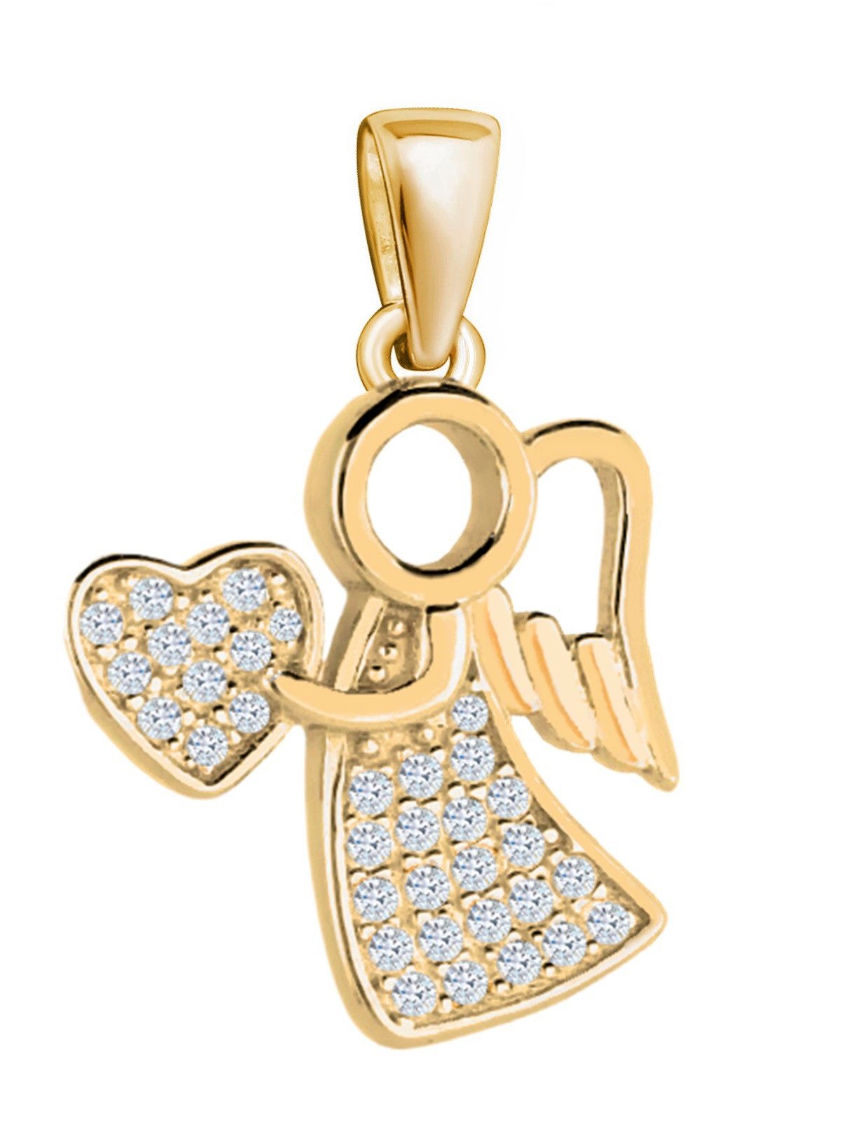 Engel mit Herz Kettenanhänger 925 Sterling Silber, vergoldet Bild 1