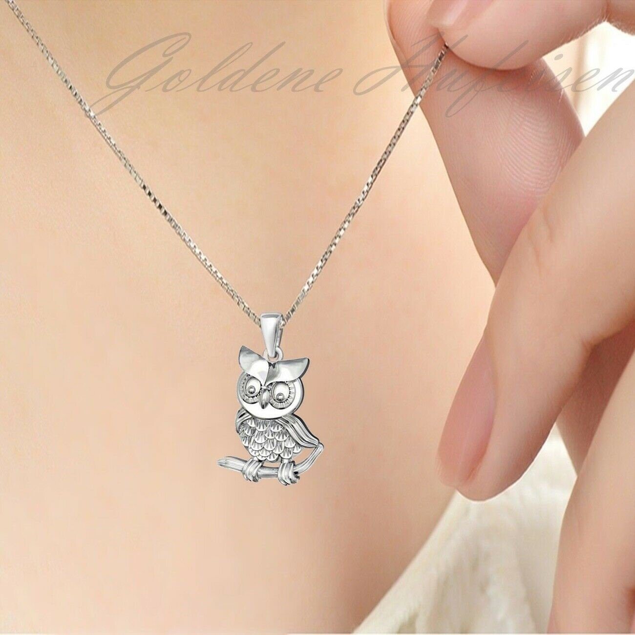 Eulen Anhänger mit Halskette aus 925 Sterling Silber Vogel Bild 2