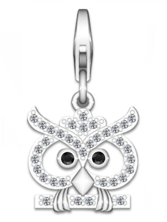 Eulen Charm 925 Silber mit Zirkonia - Naturschmuck Anhänger Bild 1