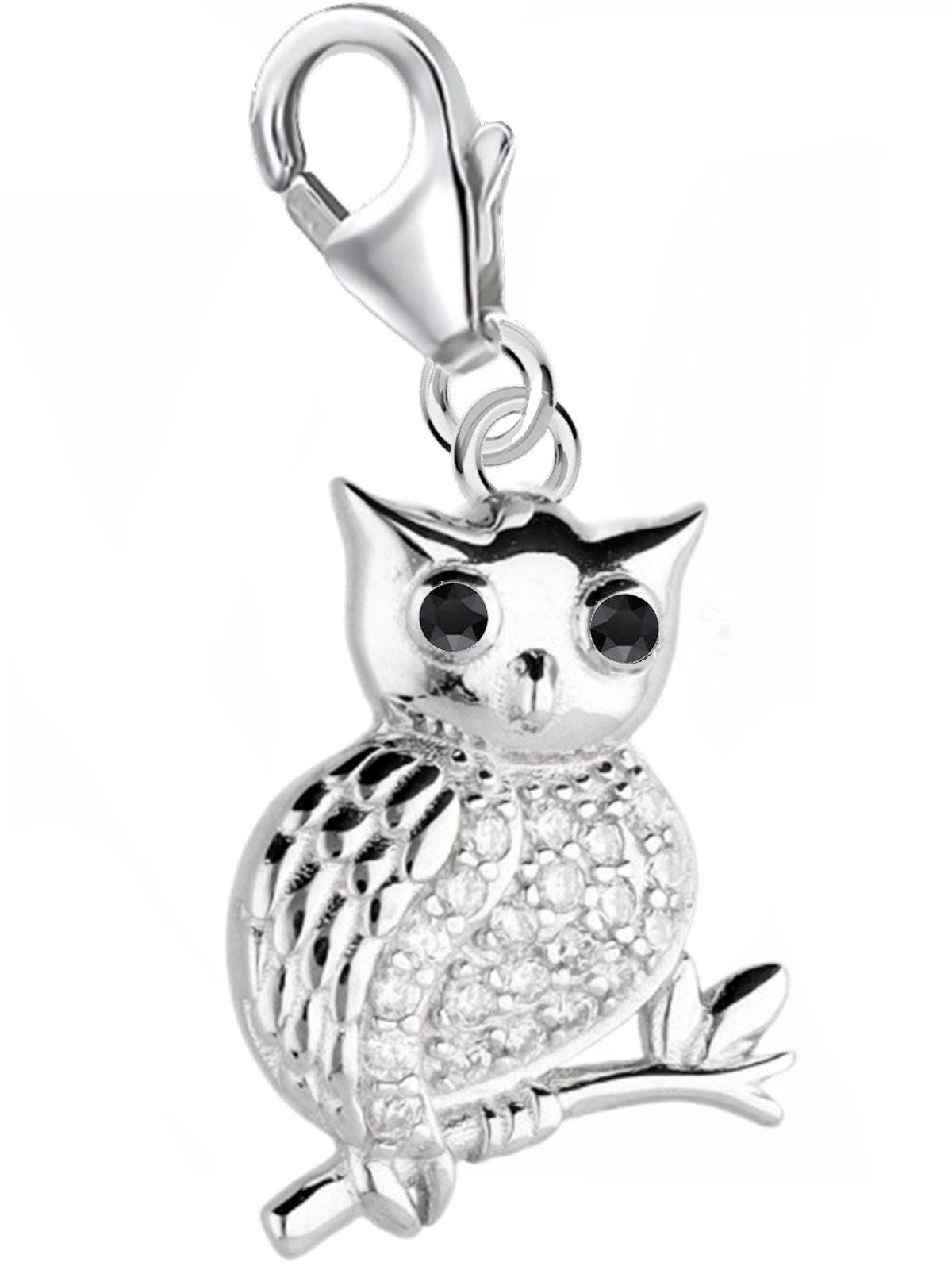 Eulen Charm 925 Silber mit Zirkonia - Vogel Anhänger für Armband Bild 1