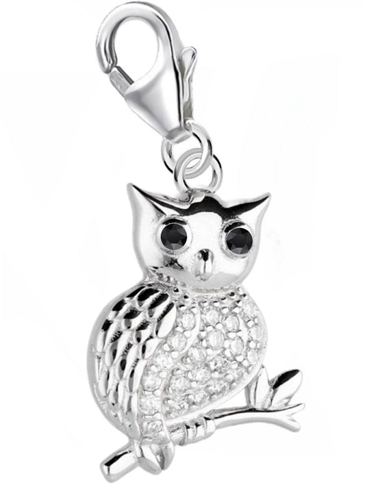 Eulen Charm 925 Silber mit Zirkonia - Vogel Anhänger für Armband Bild 1