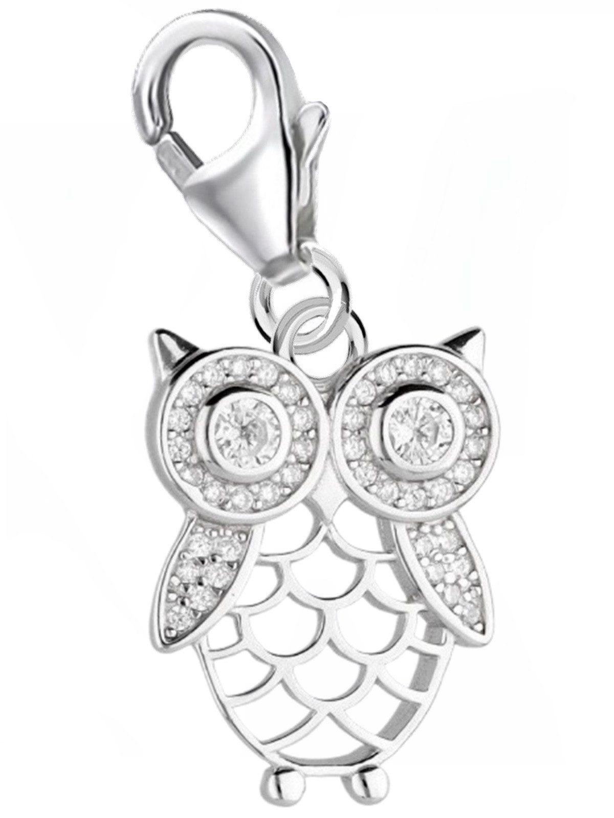 Eulen Charm mit Karabiner für Bettelarmband 925 Silber Natur Bild 1
