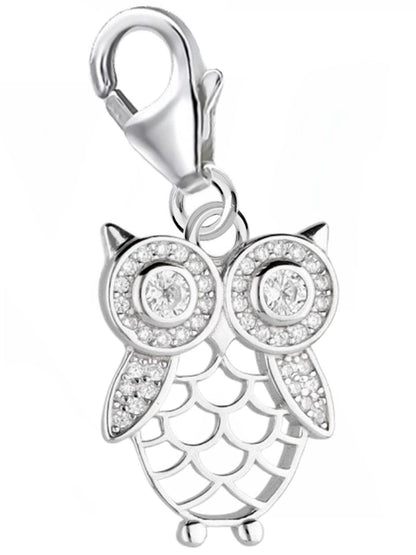 Eulen Charm mit Karabiner für Bettelarmband 925 Silber Natur Bild 1