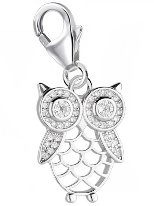 Eulen Charm mit Karabiner für Bettelarmband 925 Silber Natur Bild 1