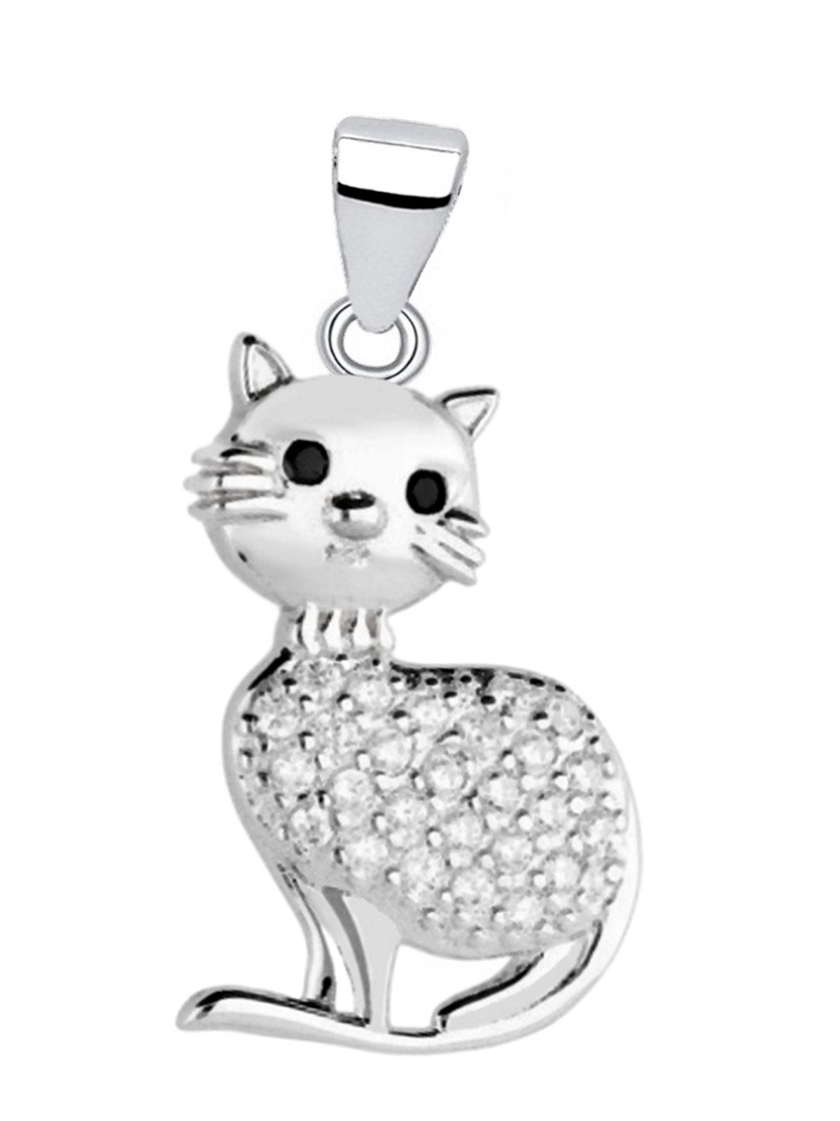 Funkelnder Kater Anhänger ohne Kette mit Zirkonia Steinen Bild 1