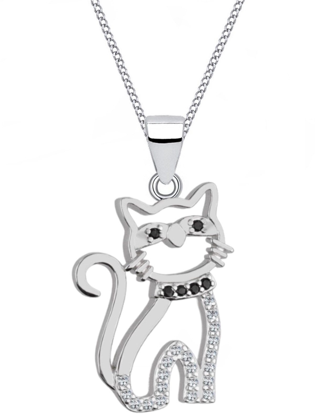 Halskette mit Kater aus echtem Sterling Silber und Zirkonia Bild 1