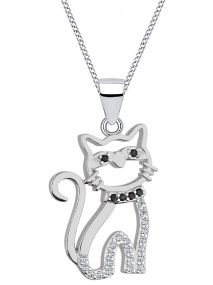 Halskette mit Kater aus echtem Sterling Silber und Zirkonia Bild 1