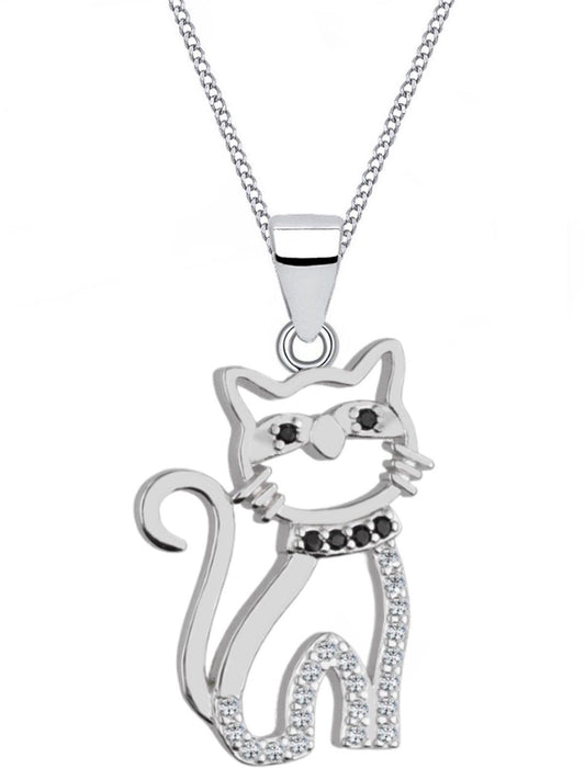 Halskette mit Kater aus echtem Sterling Silber und Zirkonia Bild 1