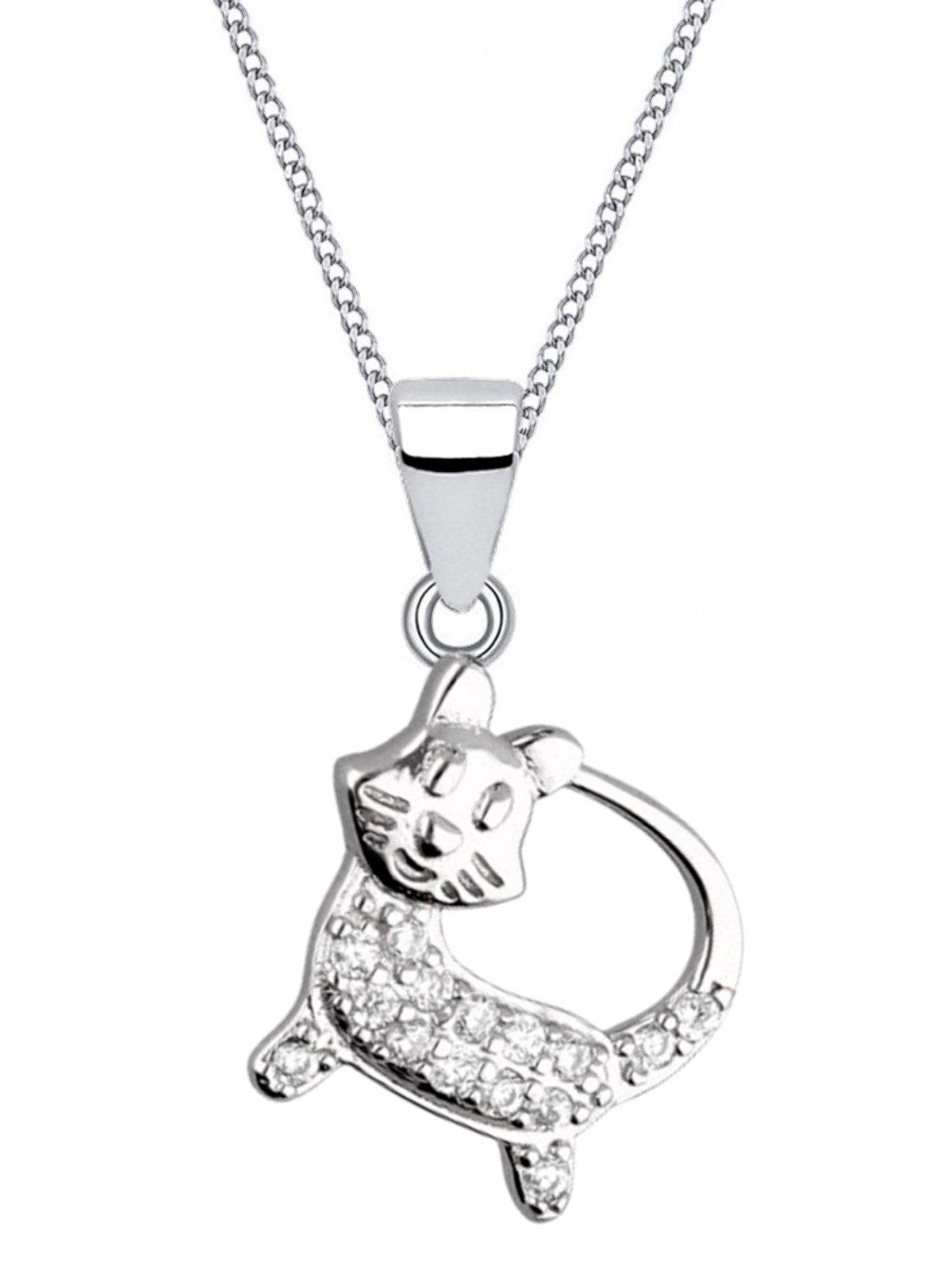 Halskette mit süßem Kätzchen Anhänger aus 925 Silber mit Zirkonia Bild 1