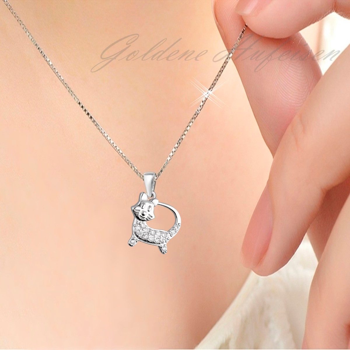 Halskette mit süßem Kätzchen Anhänger aus 925 Silber mit Zirkonia Bild 2