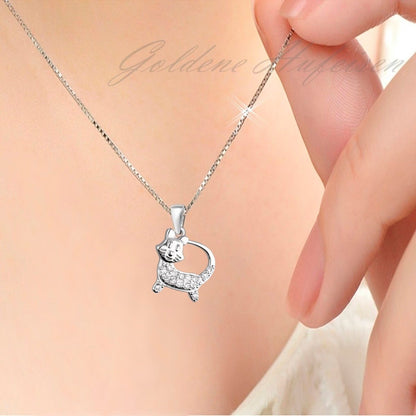 Halskette mit süßem Kätzchen Anhänger aus 925 Silber mit Zirkonia Bild 2