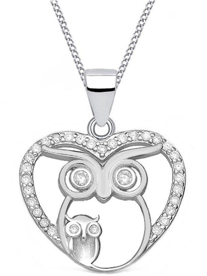 Halskette zwei Eulen im Herz – Mama & Kind Familien Schmuck Bild 1