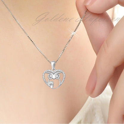 Halskette zwei Eulen im Herz – Mama & Kind Familien Schmuck Bild 2