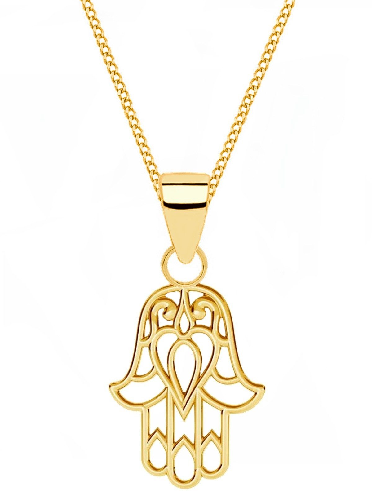 Hamsa Hand Anhänger mit Kette aus vergoldetem 925 Silber Bild 1