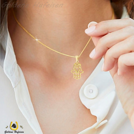 Hamsa Hand Anhänger mit Kette aus vergoldetem 925 Silber Bild 2