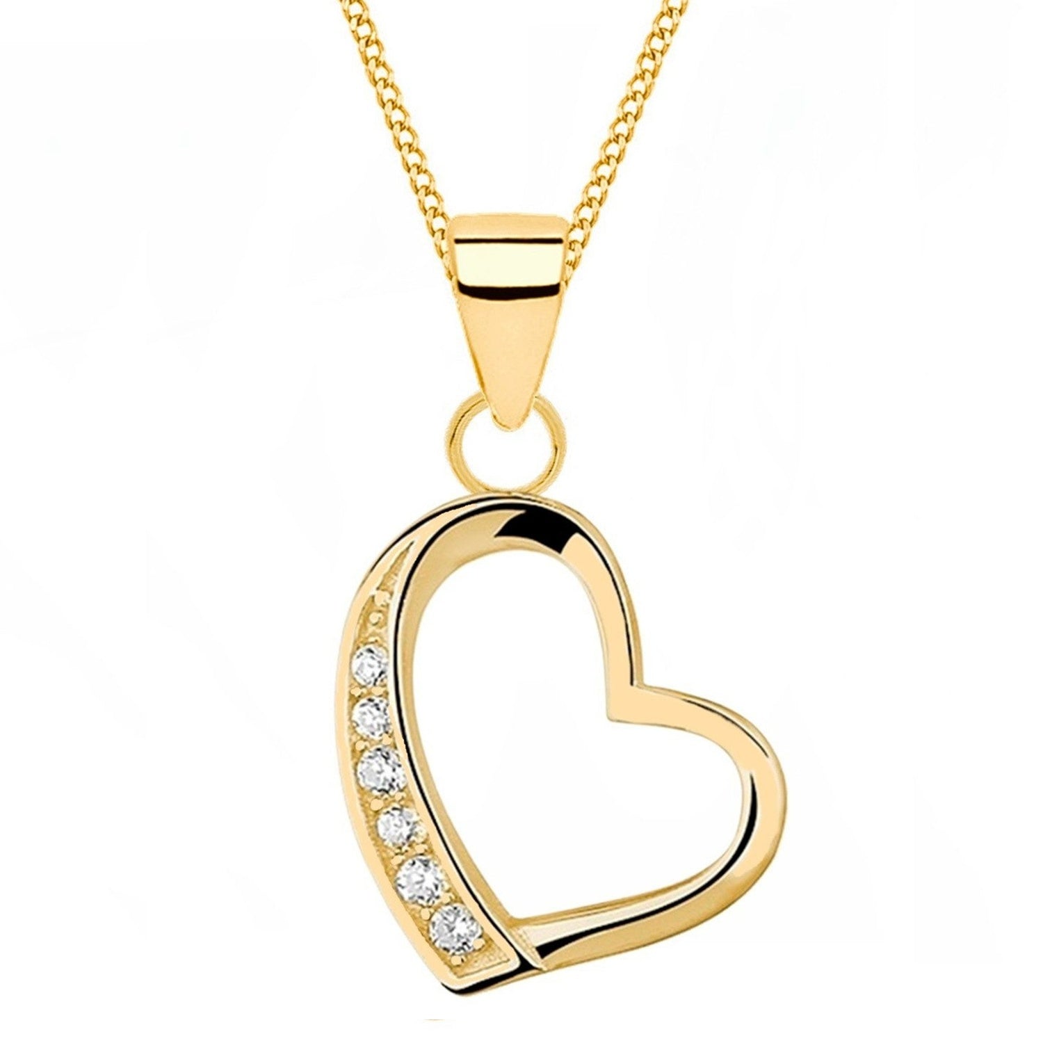Herz Anhänger mit Kette aus vergoldetem 925 Silber mit Stein