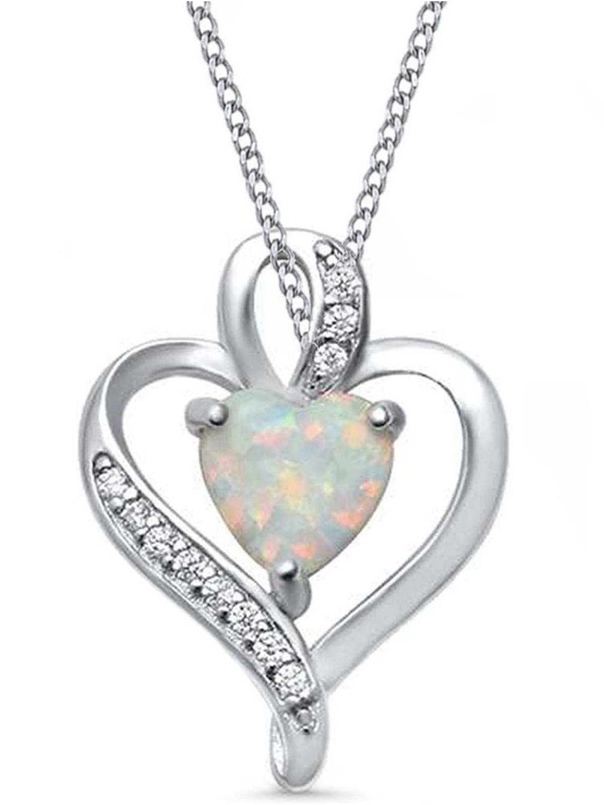 Herz Anhänger mit Silberkette und Opal Stein aus 925 Silber Bild 1