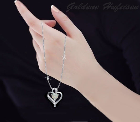 Herz Anhänger mit Silberkette und Opal Stein aus 925 Silber Bild 2