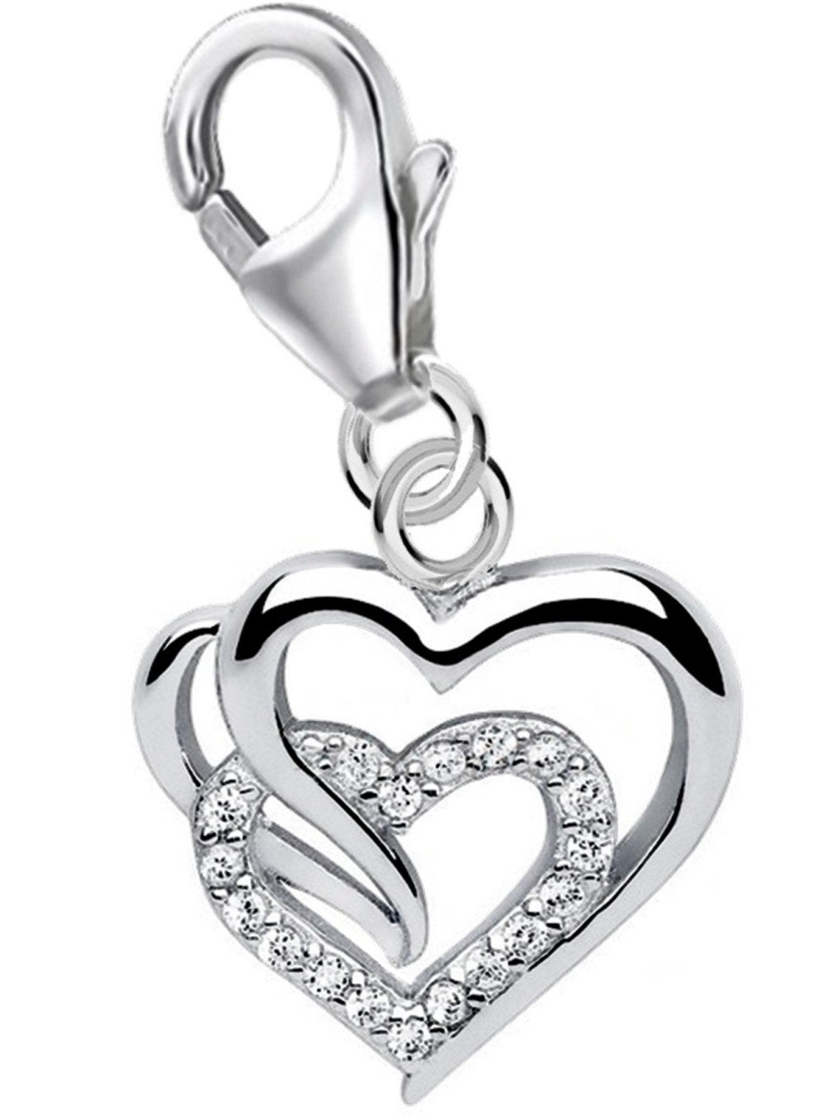Herz Charm 925 Silber – Doppelherz Schmuck Geschenkidee Bild 1