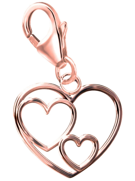 Herz Charm Rosegold vergoldet 925 Silber – zwei Herzen Schmuck Bild 1