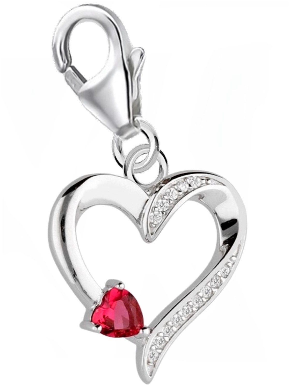 Herz Charm Silber 925 mit rubinfarbenen Zirkonia für Armbänder Bild 1