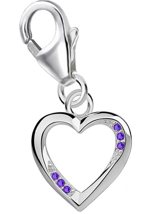 Herz Charm aus 925 Silber mit Lila Zirkonia - Schmuck Geschenkidee Bild 1