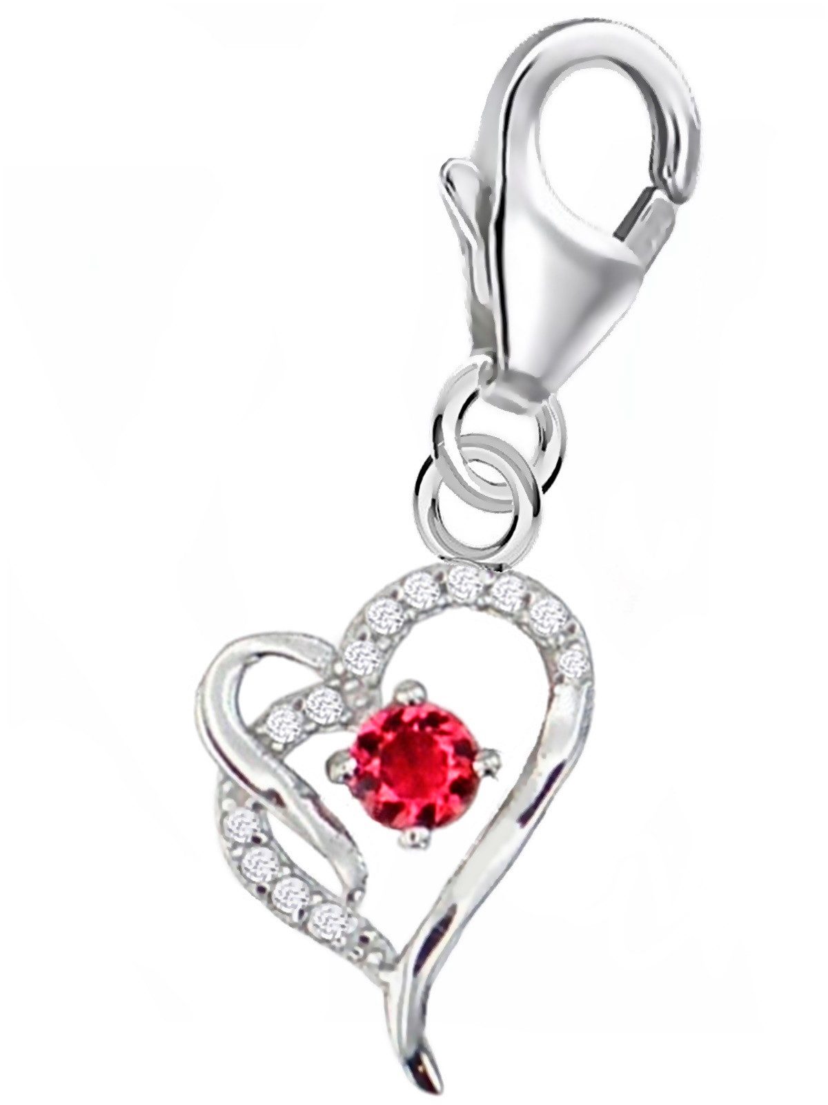 Herz Charm mit roten Zirkonia 925 Silber für Bettelarmband Bild 1