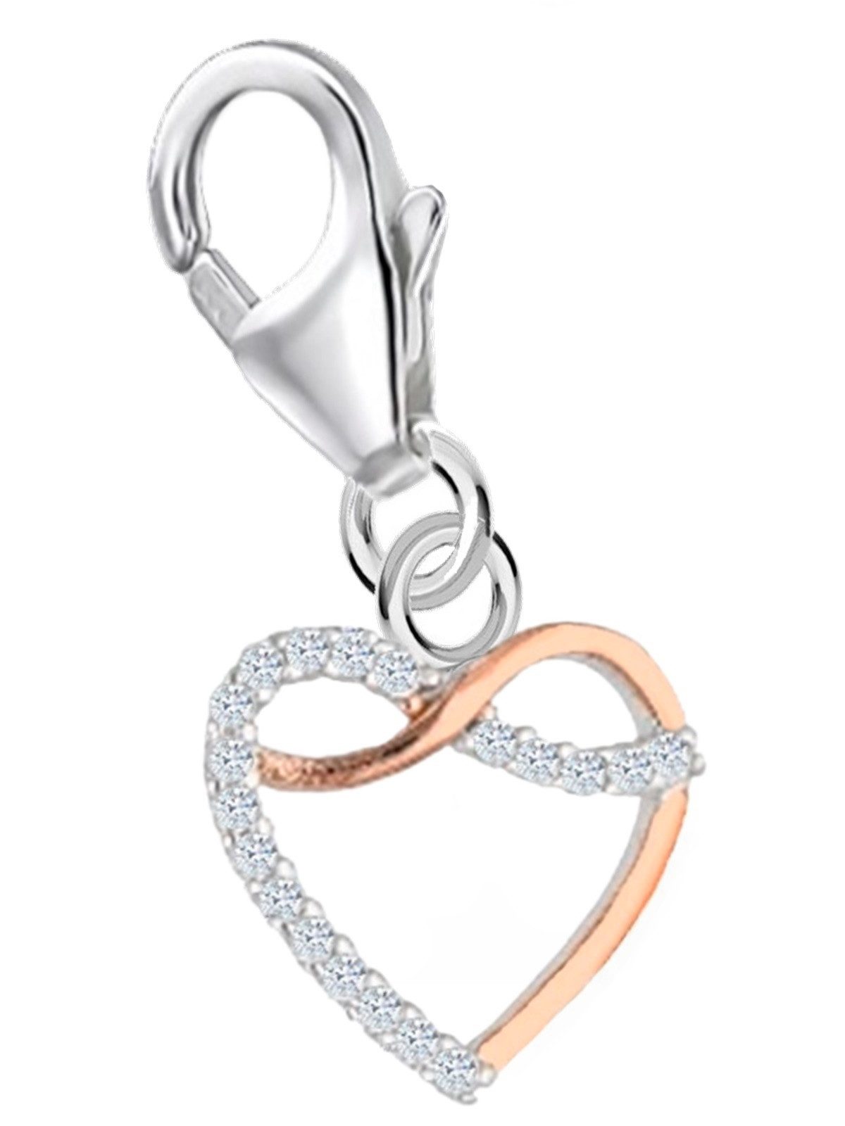 Herz Charm rosevergoldet 925 Silber mit Zirkonia - zweifarbig Bild 1