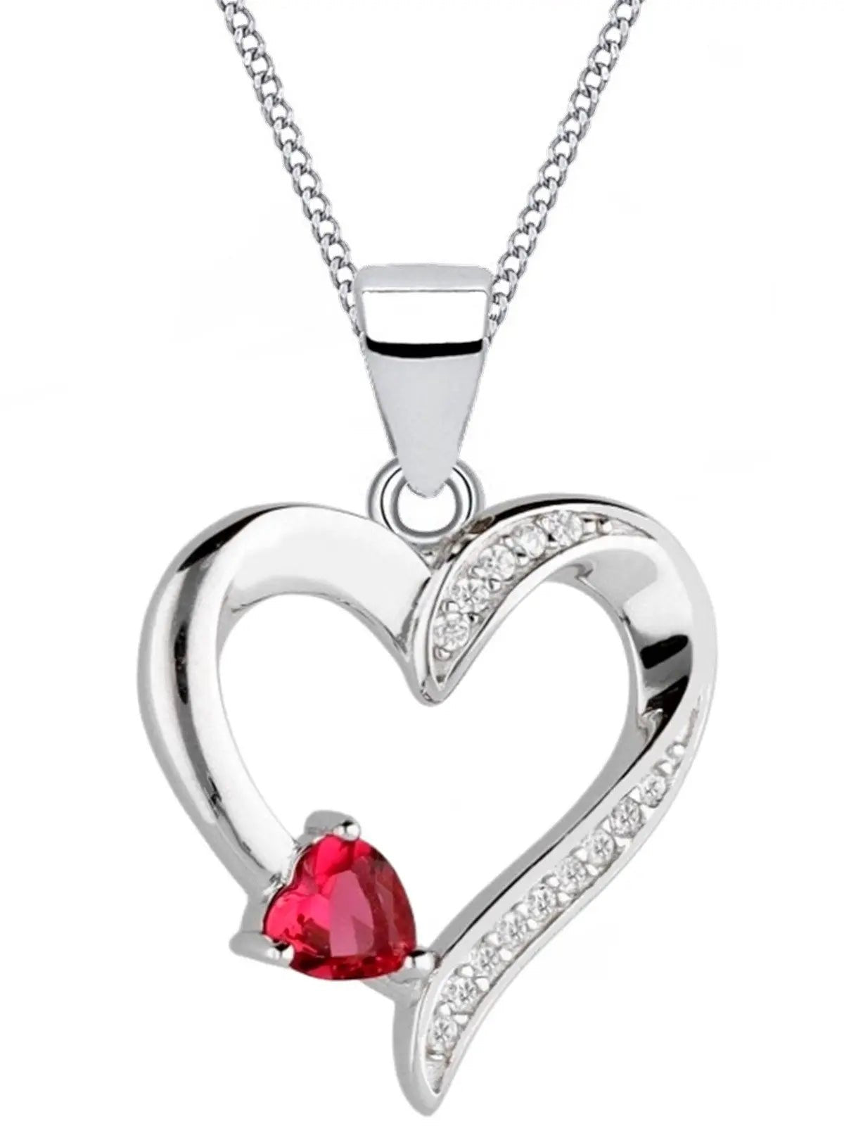 Herz Halskette aus echtem 925 Silber mit rubinfarbenen Zirkonia Bild 1