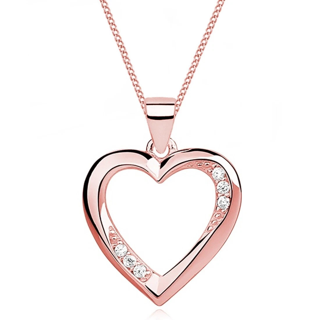 Herz Halskette für Damen aus rosevergoldetem 925 Silber mit Zirkonia Bild 1