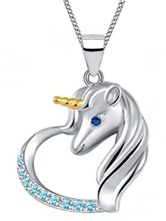 Herz Kette mit Einhorn Anhänger aus Sterling Silber mit blauem stein Bild 1