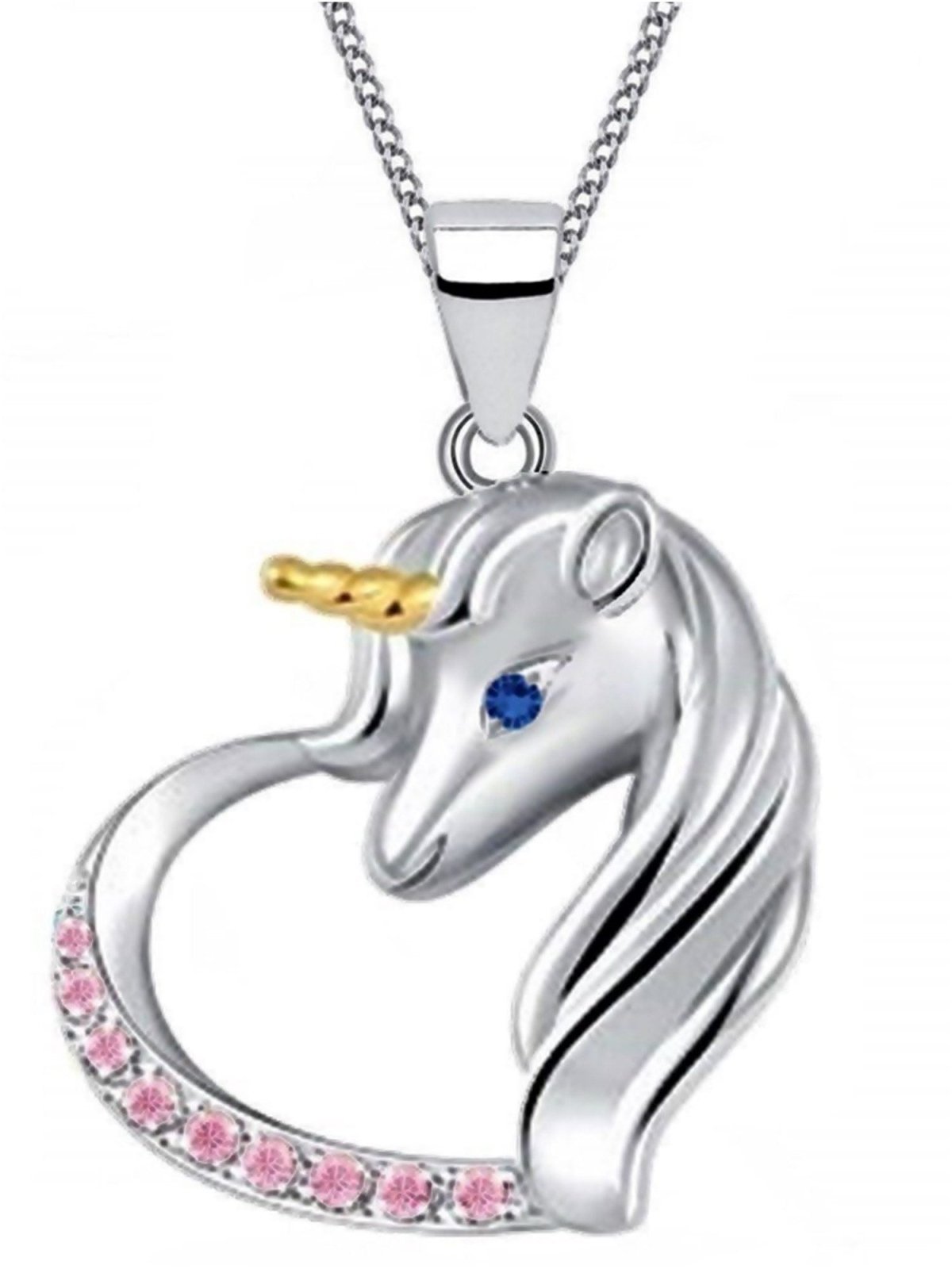 Herz Kette mit Einhorn Anhänger aus Sterling Silber mit pinke Stein Bild 1