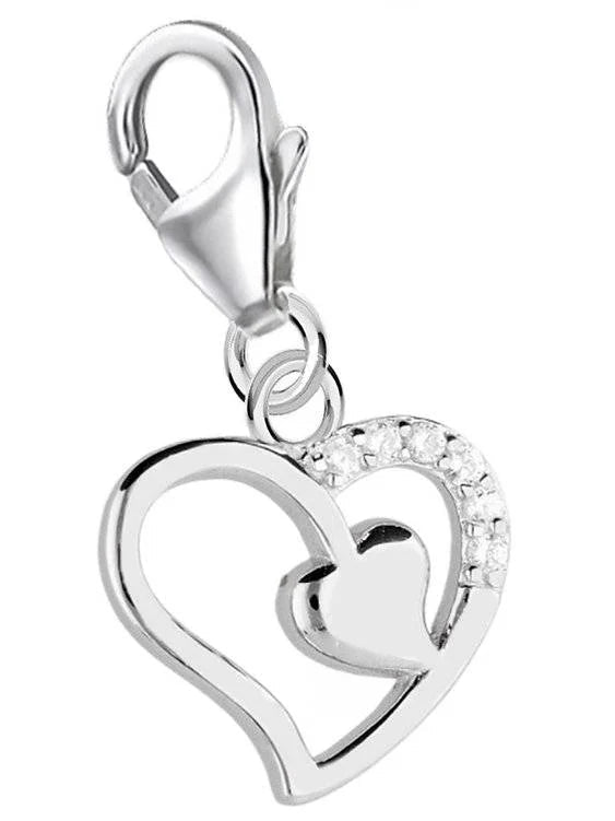 Herzen Charm aus 925 Silber mit Steine – Anhänger für Charmkette Bild 1