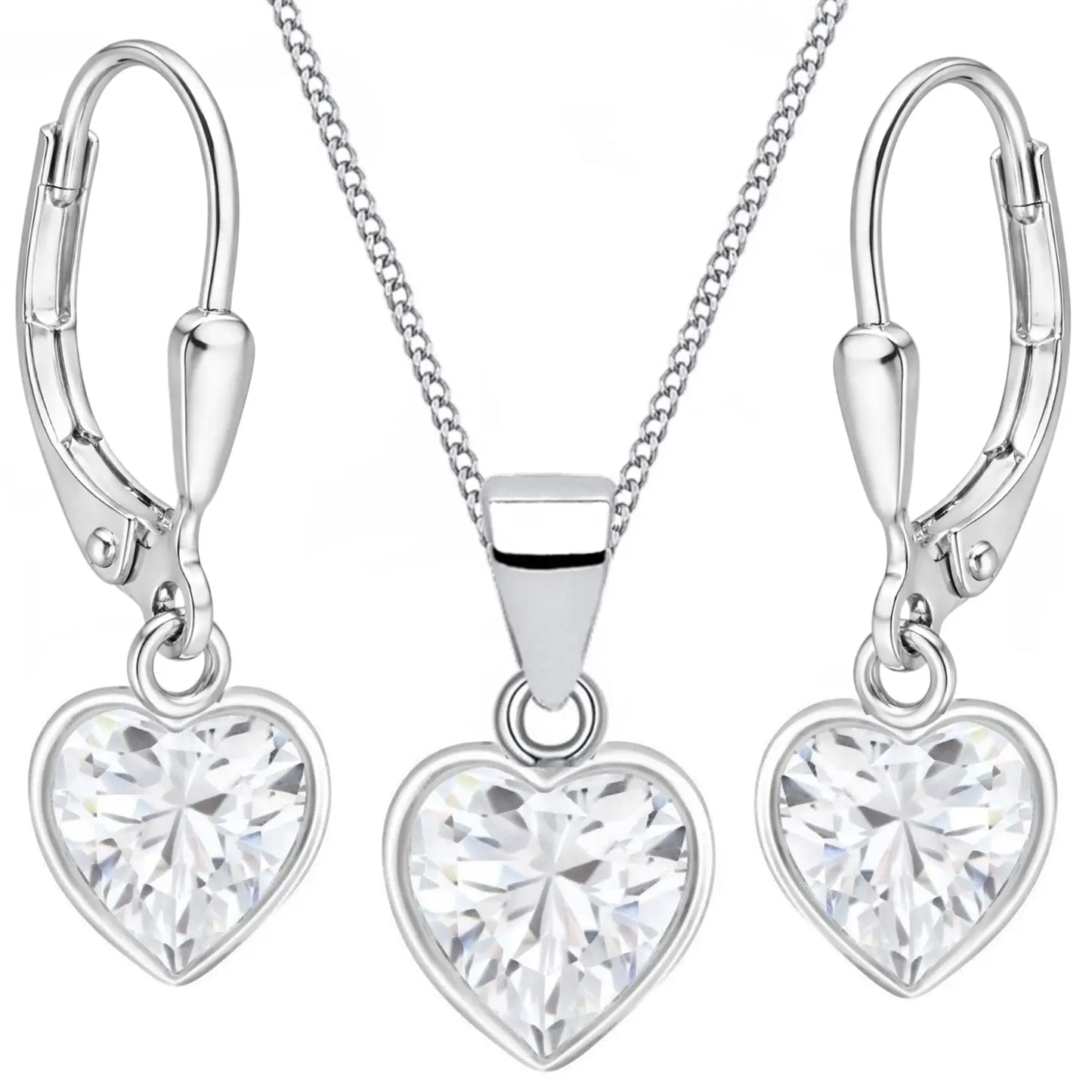 Herzen Schmuckset für Kinder aus 925 Silber mit Kette & Ohrringen, Weiss