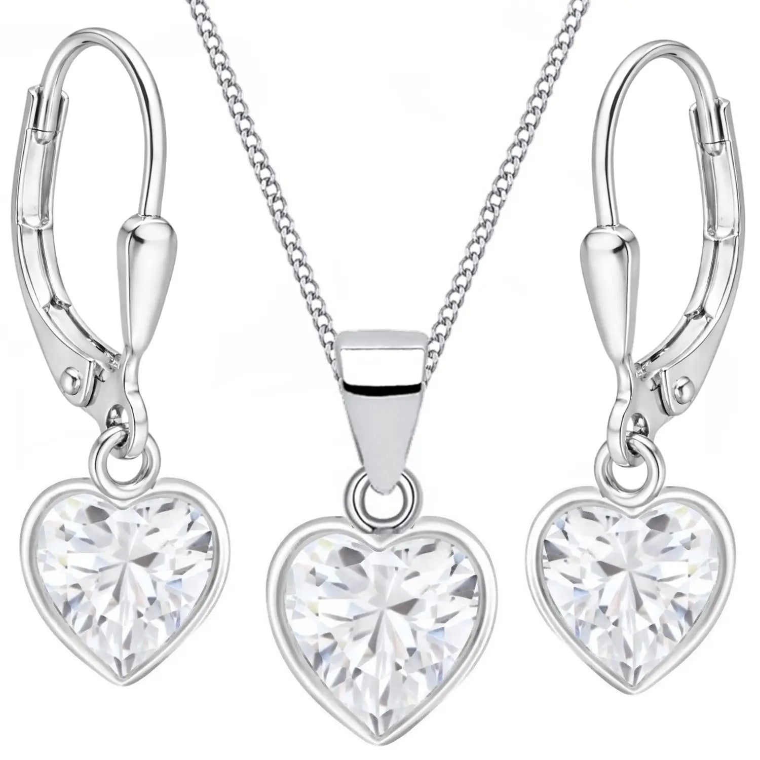 Herzen Schmuckset für Kinder aus 925 Silber mit Kette & Ohrringen, Weiss