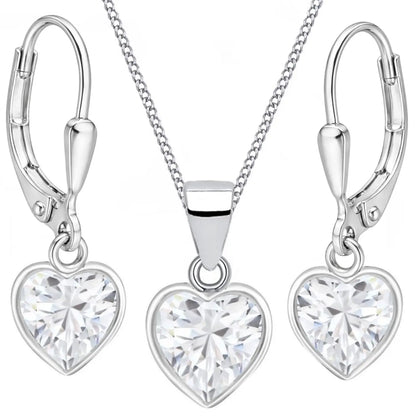 Herzen Schmuckset für Kinder aus 925 Silber mit Kette & Ohrringen, Weiss