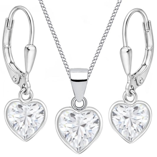 Herzen Schmuckset für Kinder aus 925 Silber mit Kette & Ohrringen, Weiss