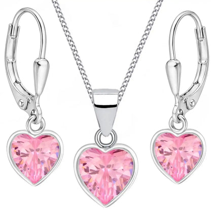 Herzen Schmuckset für Kinder aus 925 Silber mit Kette & Ohrringen, rosa
